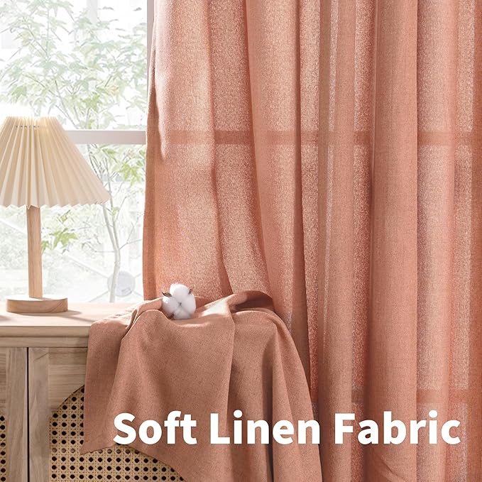 YoungsTex Rust Terracotta Linen Curtains 63 Inch Length for Living Room, Burnt Orange Light Filtering Drapes with Bronze Grommet Privacy for Bedroom, 52 x 63 Inch, 2 Panels