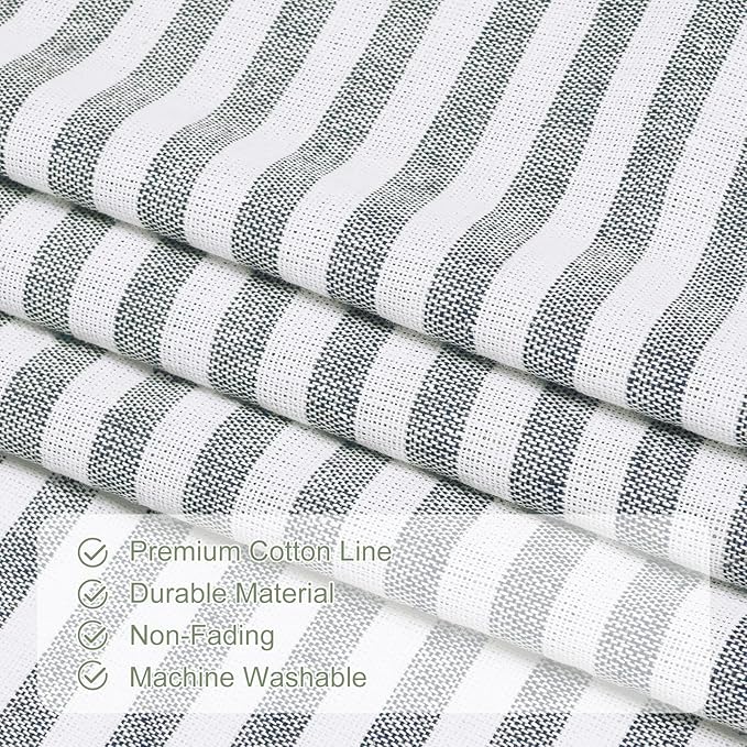 ASPMIZ Cotton Linen Kitchen Curtains 36 Inch Length, Farmhouse Rod Pocket Short Curtains for Window, Green Stripe Small Window Curtain Boho Rustic Button Window Treatment Tiers for, Cafe, 2 Pannels