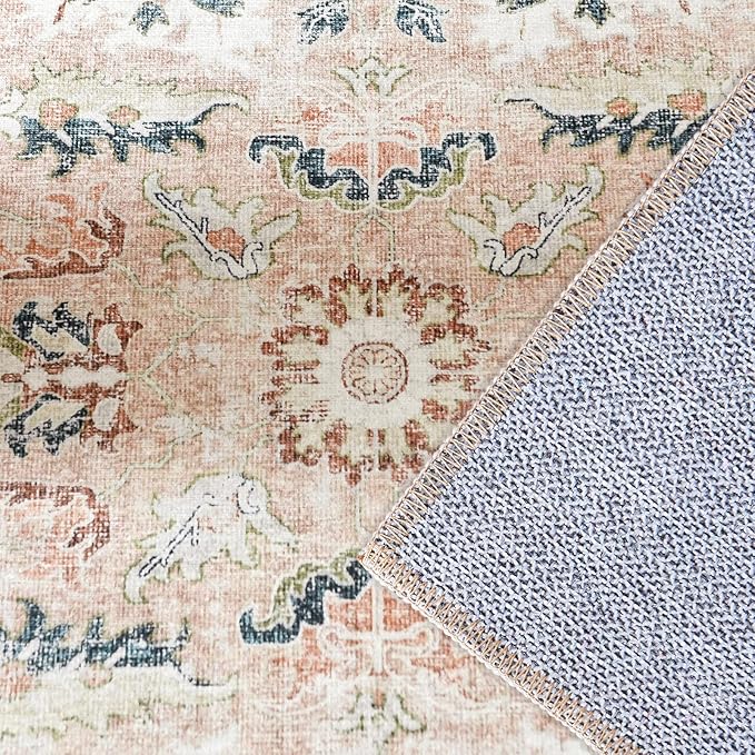 jinchan Area Rug 2x3 Entryway Rug - Washable Vintage Floral Doormat Small Door Mat Indoor Boho Lightweight Thin Non-Slip Retro Distressed Carpet for Doorway Kitchen Bathroom Bedroom Pink Blush