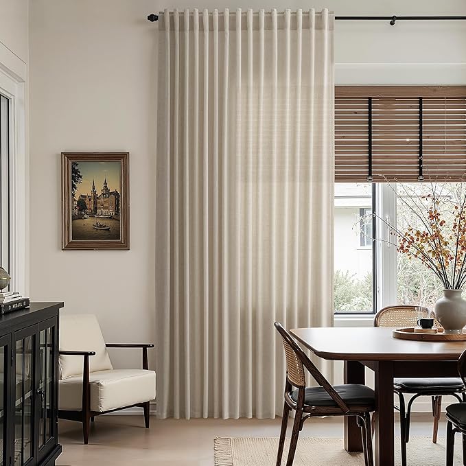 Nanspring Extra Long 120 Inch Curtains for Living Room Cobblestone Linen Light Filtering Semi Sheer Curtain Back Tab Modern Farmhouse Decor Floor to Ceiling High Window for Bedroom 52x120, 2 Panels