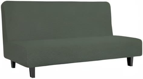 Easy-Going Stretch Futon Slipcover Armless Futon Bed Cover Furniture Protector Without Armrests with Elastic Bottom for Kids, Soft Jacquard Fabric Small Checks (Large, Olive Green)