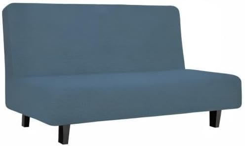 Easy-Going Stretch Futon Sofa Slipcover Armless Sofa Bed Cover Furniture Protector Without Armrests with Elastic Bottom for Kids,Soft Jacquard Fabric Small Checks（Medium Futon,Bluestone