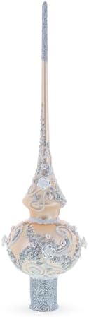 White Swirls on Champagne Glass Christmas Tree Topper 11 Inches by BestPysanky