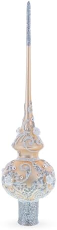 White Swirls on Champagne Glass Christmas Tree Topper 11 Inches - Image 2