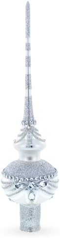 Dimensional White Jewels on White Glass Christmas Tree Topper 11 Inches by BestPysanky