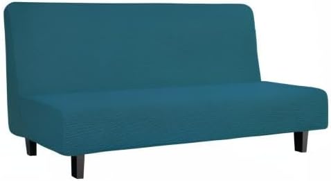 Easy-Going Stretch Futon Slipcover Armless Futon Bed Cover Furniture Protector Without Armrests with Elastic Bottom for Kids, Soft Jacquard Fabric Small Checks (Large, Peacock Blue)