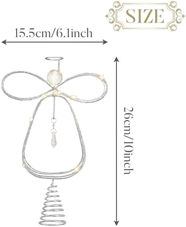 Valery Madelyn Lighted Christmas Tree Topper Angel with Timer, 10 Inch Pre-Lit Silver Metal Small Angel Tree Topper with Lights for Christmas Tree Decoration Indoor, Battery Operated - Image 2