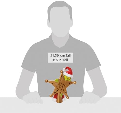 Department 56 Dr. Seuss Grinch Hiding Behind Star Sculpted Christmas Tree Topper, 8.5 Inch, Multicolor - Image 3