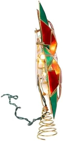 Kurt Adler 10-Light LED Capiz Poinsettia Tree Topper, Red & Green, 9.5" - Image 3