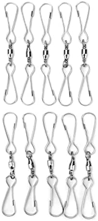 10 Pack Swivel Hook Stainless Steel 360 Rotating Wind Spinner Hooks Dual Clamp Holder for Bird Feeders Wind Chimes Spiral Ornaments Party Hanging Decor (Large Size 3.8x7.8cm) by Unknown