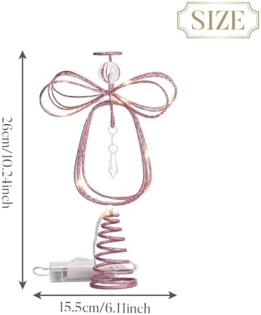Valery Madelyn Lighted Christmas Tree Topper Angel with Timer, 10 Inch Pre-Lit Pink Metal Small Angel Tree Topper with Lights for Christmas Tree Decoration Indoor, Battery Operated, Valentines Gifts - Image 2