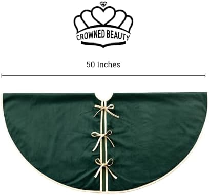 CROWNED BEAUTY 50 Inch Green Velvet Christmas Tree Skirt, Tree Embroidery - Image 4