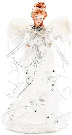 Vickerman Ice Palace Lighted White and Silver Angel Christmas Tree Topper with Clear Lights, 12" - Image 3