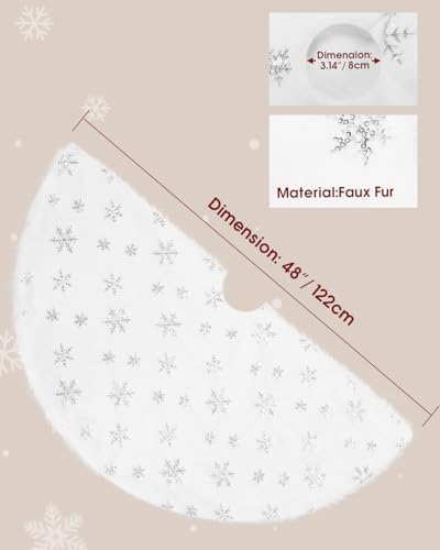 FINPAC Christmas Tree Skirt, Faux Fur Furry Xmas Tree Skirt Luxury Romantic Thick Holiday Ornaments Decoration for Christmas Holiday Party Decor Indoor Outdoor, Silver - Image 2