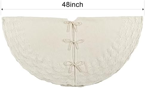 48 inch Christmas Tree Skirt: Crossed Edge Knit Tree Skirt for 7.5ft Tree, Cream White Tree Skirt, Vintage Tree Skirts, Rustic Farmhouse Christmas Decorations - Image 5