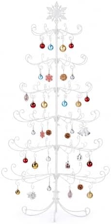 VINGLI 6ft Metal Christmas Ornament Tree Stand, Decorative Iron Display Tree w/ 192 Branches, Snowflake Topper, Ornament Display for Hanging Balls, Wrought Iron Xmas Tree Holiday Decorations, White - Image 2