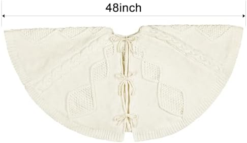 48 inch Christmas Tree Skirt: Diamond Braided Cable Knit Tree Skirt for 7.5ft Tree, Cream White Tree Skirt, Vintage Tree Skirts, Rustic Farmhouse Christmas Decorations - Image 3