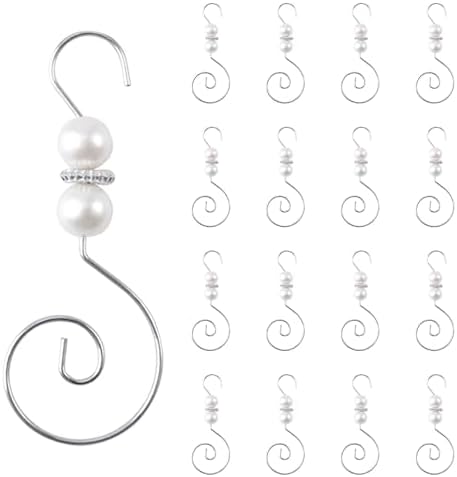 INCREWAY 30 PCS Ornament Hooks Silver S-Shaped Hangers Hook Swirl Christmas Tree Hanger Metal Hooks with Artificial Pearl by ForHome