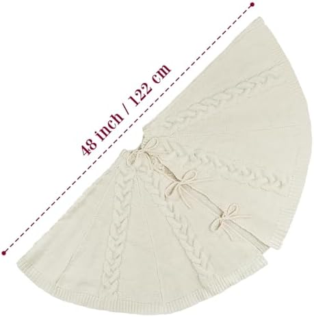 48 inch Christmas Tree Skirt: Multiple Braided Cable Knit Tree Skirt for 7.5ft Tree, Cream White Tree Skirt, Vintage Tree Skirts, Rustic Farmhouse Christmas Decorations - Image 2