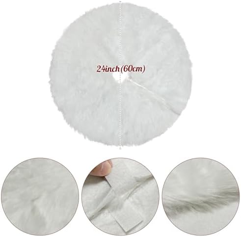 Christmas Tree Skirt 24 inch Red Faux Fur Soft Fluffy Ornaments Xmas Tree Skirts for Xmas Tree Ornaments and Party Holiday Decorations (White Plush, 24 inches) - Image 4
