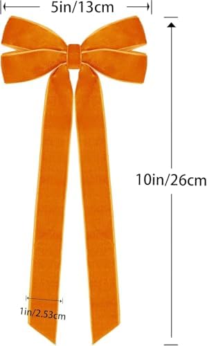 Hongsome 12Pcs Fall Velvet Ribbon Bows Tree Decorations 5in x 10in Orange - Image 2