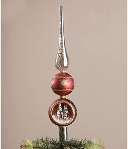 Bethany Lowe Santa in Sleigh Red Silver Mercury Glass Finial Indent Tree Topper by Bethany+Lowe