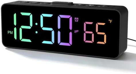Netzu 2-in-1 Digital Alarm Clocks for Living Room Bedroom | Small Clock with Temperature & Time Display - RGB Display, 4 Levels & off Birghtness, 3 Volumes, Plug-in Use, Compact, Snooze by Netzu
