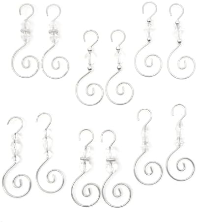 12 Ornament Hooks - 3 Inch Beaded Hangers - Strong Wire with Sparkly Faceted Beads Decorative Holiday Set of 12 Hooks (12 Silver Hooks) by Charmed+By+Dragons