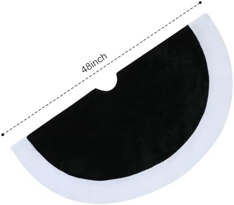 48" Black Plush Christmas Tree Skirt with White Border - Image 3