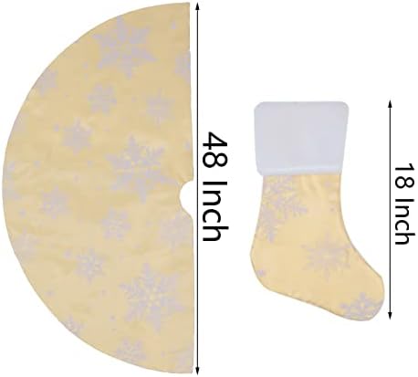 Flash World 36 Inch Large Christmas Tree Skirt Xmas Soft Cover Mat Decor Snowflake Collar Farmhouse Tree Skirt for Holiday Ornaments Party Home Indoor Decorations (Flocking Gold, 48INCH) - Image 3