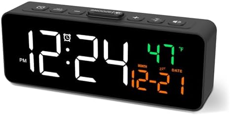 Netzu 3-in-1 Digital Clocks for Living Room, Small & Compact Alarm Clock | Temperature, Date & Time Display, 4 Birghtness, 3 Volumes, Plug-in, for Bedroom, Office by Netzu