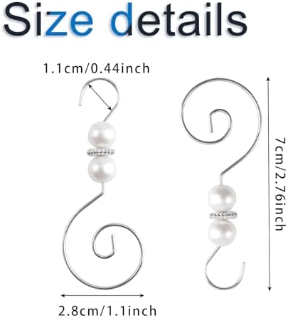 INCREWAY 30 PCS Ornament Hooks Silver S-Shaped Hangers Hook Swirl Christmas Tree Hanger Metal Hooks with Artificial Pearl - Image 2