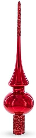 Glossy Red with Sparkling Top Glass Christmas Tree Topper 11 Inches by BestPysanky