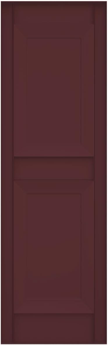 12"W x 63"H Lifetime Vinyl, Standard Two Equal Panels, Raised Panel Shutters, w/Installation Shutter-Lok's & Matching Screws (Per Pair), Bordeaux
