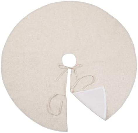 SARO LIFESTYLE Linen Christmas Tree Skirt – Toscana Collection – Natural with Silver Piping – Classic Holiday Farmhouse Décor, 84", Silver - Image 3