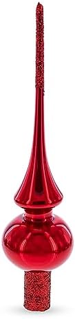 Glossy Red with Sparkling Top Glass Christmas Tree Topper 11 Inches - Image 2