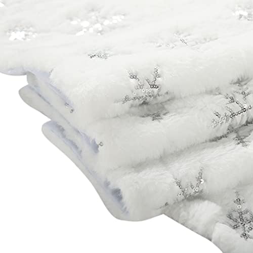 Sattiyrch Sequin Christmas Tree Skirt with Silver Snowflakes,Faux Fur White Soft Christmas Decorations for 10ft 12ft Xmas Tree (Silver Sonwflakes,59in) - Image 4