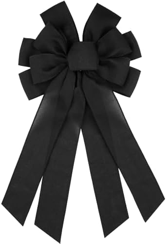 Black Large Bow for Wreath Tree Topper 11x21 Inch Linen Texture Wired Ribbon Big Bows for Front Door Halloween Farmhouse Decor Gift by Unknown