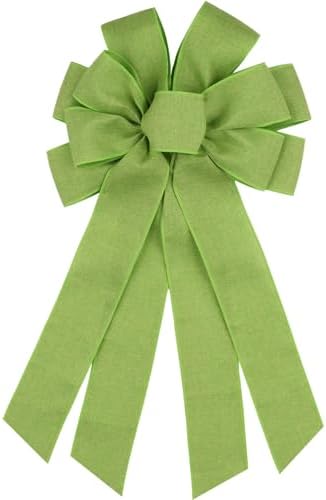 Bright Green Large Bow for Wreath Tree Topper 11x21 Inch Linen Texture Wired Ribbon Big Bows for Front Door Christmas St Patricks Decor Gift by Unknown