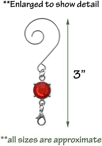 Christmas Ornament Hooks with Red Jeweled Gems, Set of 20 Decorative Silver Swirl S-Hooks with Lobster Claw Clasps, 3 Inch Hanging Hooks for Christmas Tree Ornaments, Holiday Decorations - Image 3