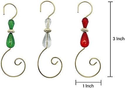 YUECHENG Christmas Ornament Hook Acrylic Wire for Tree Hanger, Home Decor(Gold Hook, Clear-12 Pieces,Red-12 Pieces,Green-12 Pieces) Gold-L 36 - Image 2