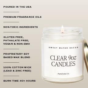 Sweet Water Decor Spa Day Soy Candle - Sea Salt, Jasmine, Wood and Cream Scented Spring Candles for Home - 9oz Clear Jar + Gold Lid, 40+ Hour Burn Time, Made in The USA