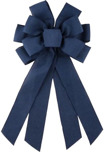 Indigo Blue Large Bow for Wreath Tree Topper 11x21 Inch Linen Texture Wired Ribbon Big Bows for Front Door Fall Christmas Boho Wedding Graduation Decor Gift by Unknown