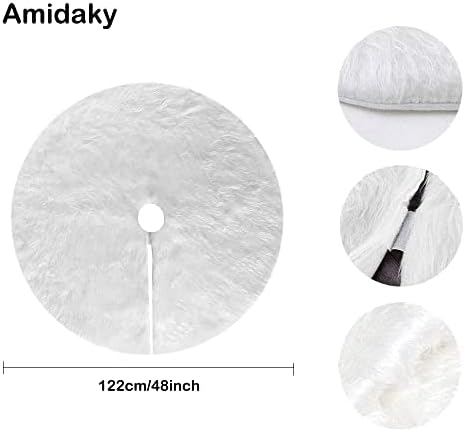 Christmas Tree Plush Skirt 48 inch Snow White Faux Fur Christmas Tree Skirt Ornaments Xmas Tree Skirts for Christmas Thanksgiving Holiday Decoration New Year Party Supply - Image 3