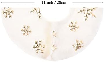 Christmas Tree Skirt, 11 inch Mini White Snowflake Xmas Tree Skirt, Double Layer Faux Snowy Fur with Gold Sequins Skirts Used for Table Top, Birch Table Tree Lights, Christmas Party - Image 2