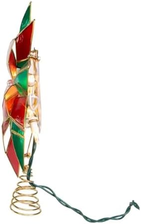 Kurt Adler 10-Light LED Capiz Poinsettia Tree Topper, Red & Green, 9.5" - Image 4