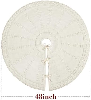 48 Inch Christmas Tree Skirt: Braided Cable Knit Tree Skirt for 7.5FT Tree, Cream White Tree Skirt, Vintage Tree Skirts, Rustic Farmhouse Christmas Decorations - Image 3