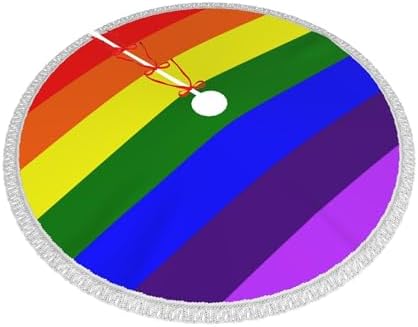 Christmas Tree Skirt 48" Inch LGBT Gay Pride Flag Xmas Tree Skirt Mat with White Tassel for Party Holiday, Tree Skirt Christmas Decorations - Image 2
