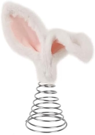 10 Inch White Pink Bunny Ear Easter Day Tree Topper, Bunny Ears Metal Spiral Bunny Ornaments Rabbit Christmas Tree Decor???for Cute Spring Easter Trees Holiday Home Decoration Party Supplie - Image 2