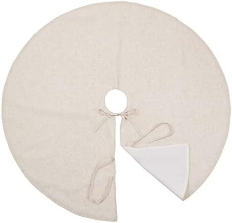 SARO LIFESTYLE Linen Christmas Tree Skirt – Toscana Collection – Natural with Gold Piping – Classic Holiday Farmhouse Décor, 84", Gold - Image 3
